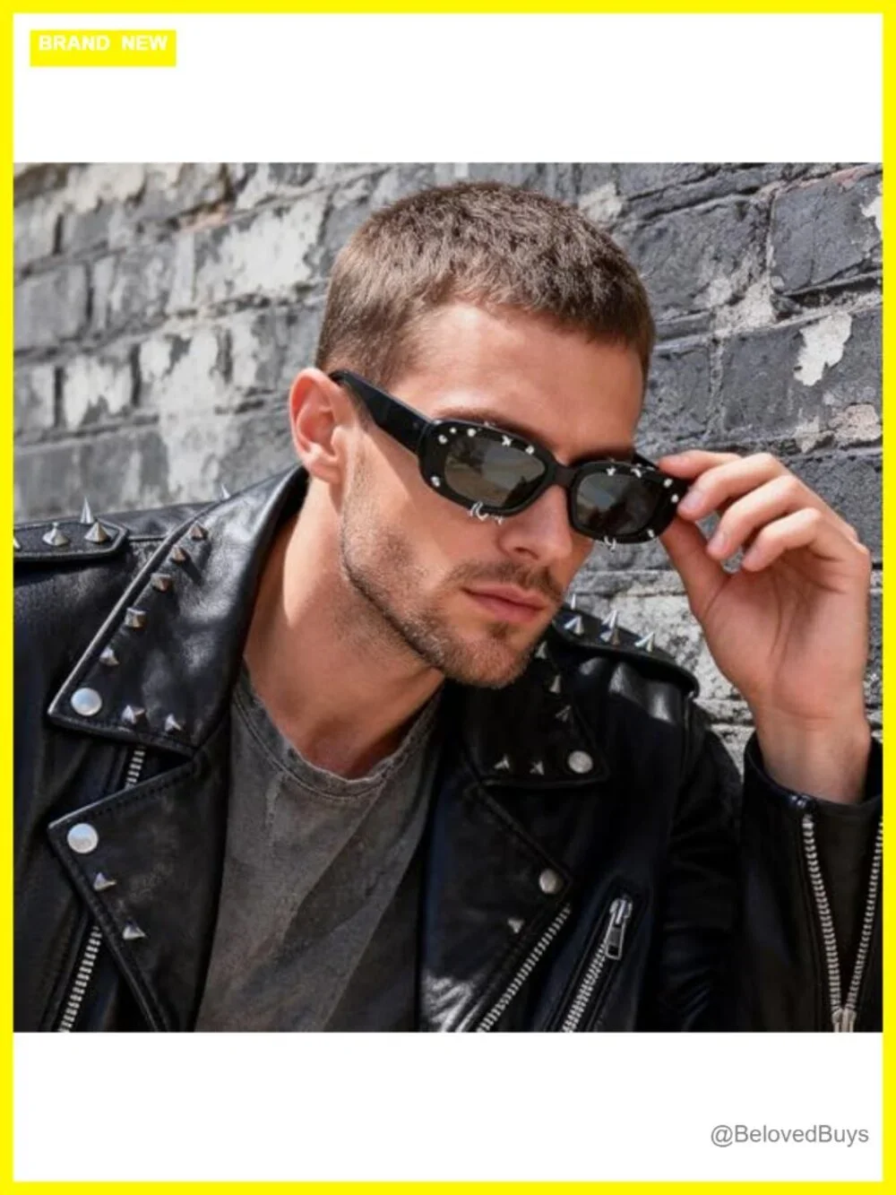 Studded Rectangle Sunglasses UV400 Non-Polarized Full-Frame Punk Y2K